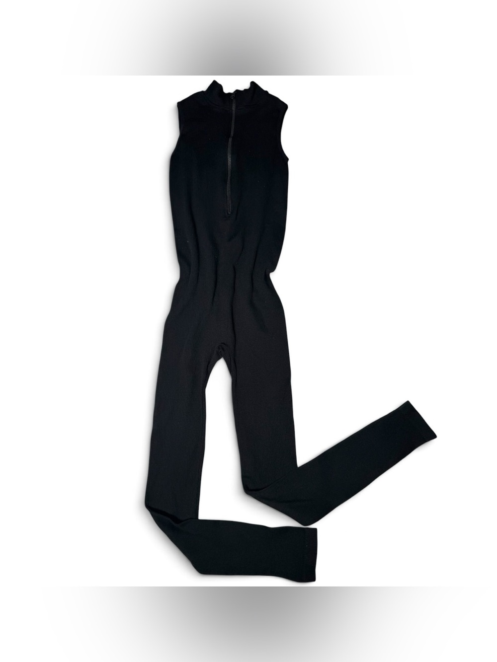 Fct Basics Black Ribbed Front Zip Jumpsuit Catsuit- Small